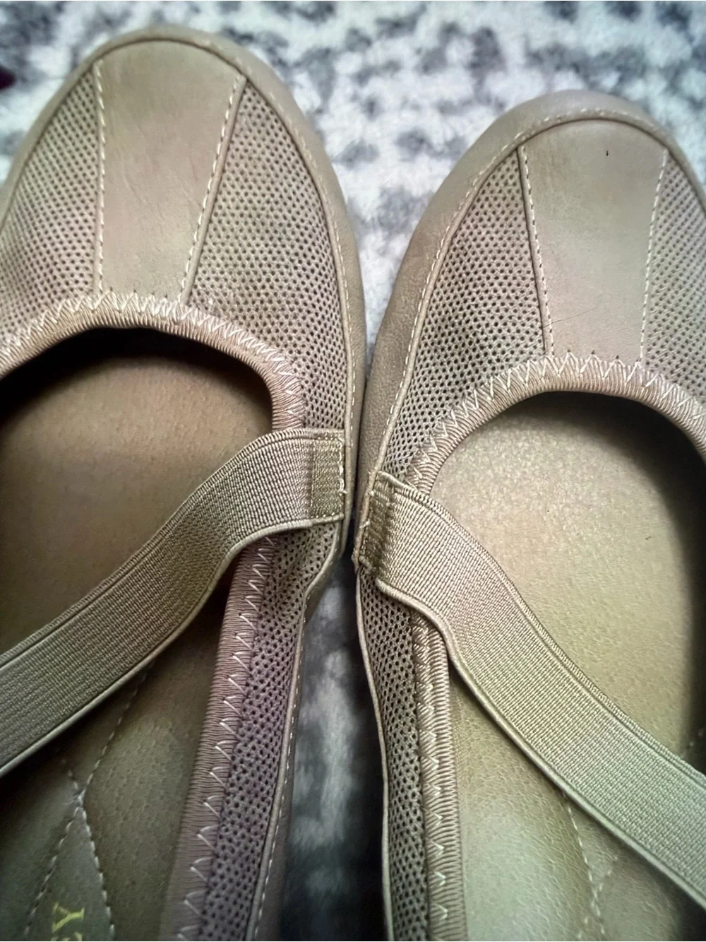 Laura Ashley Taupe Mary Jane Wedges with Elastic Cross Strap